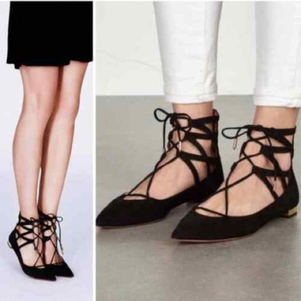 Aquazzura Belgravia black lace up flats sz 42